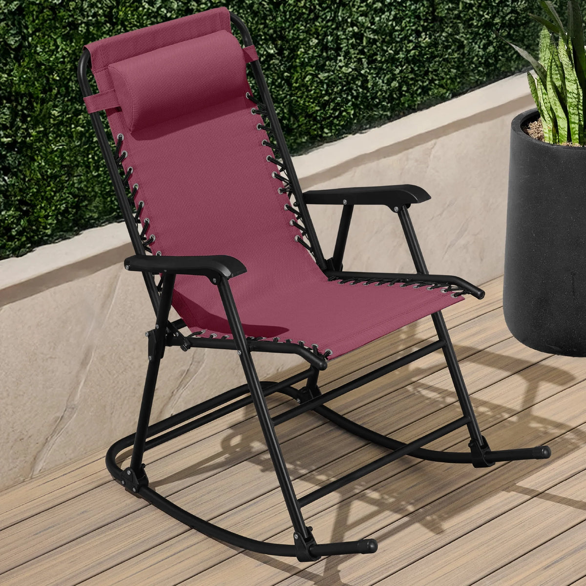 Best Choice Products Folding Outdoor Zero Gravity Rocking Lounge Chair w/ Headrest Pillow - Black