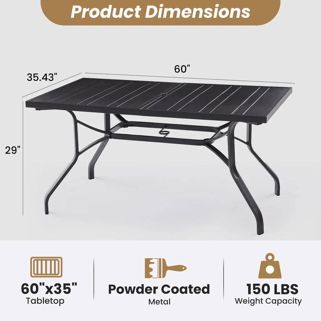 STARY Patio Dining Table 35"x35", Square Outdoor Dining Table with 1.57" Umbrella Hole for Patio Graden Backyard and Poolside