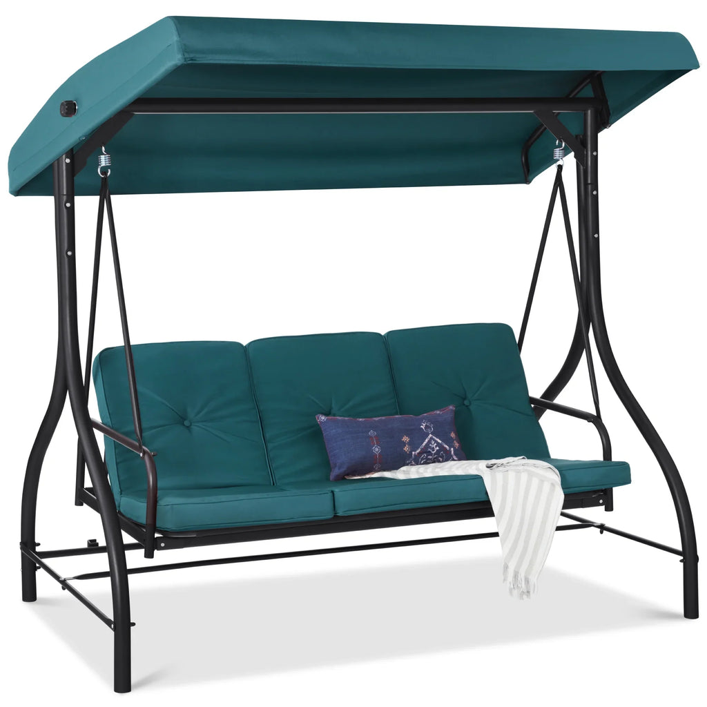 Best Choice Products 3-Seat Outdoor Converting Canopy Swing Glider Patio Hammock w/ Removable Cushions - Burgundy
