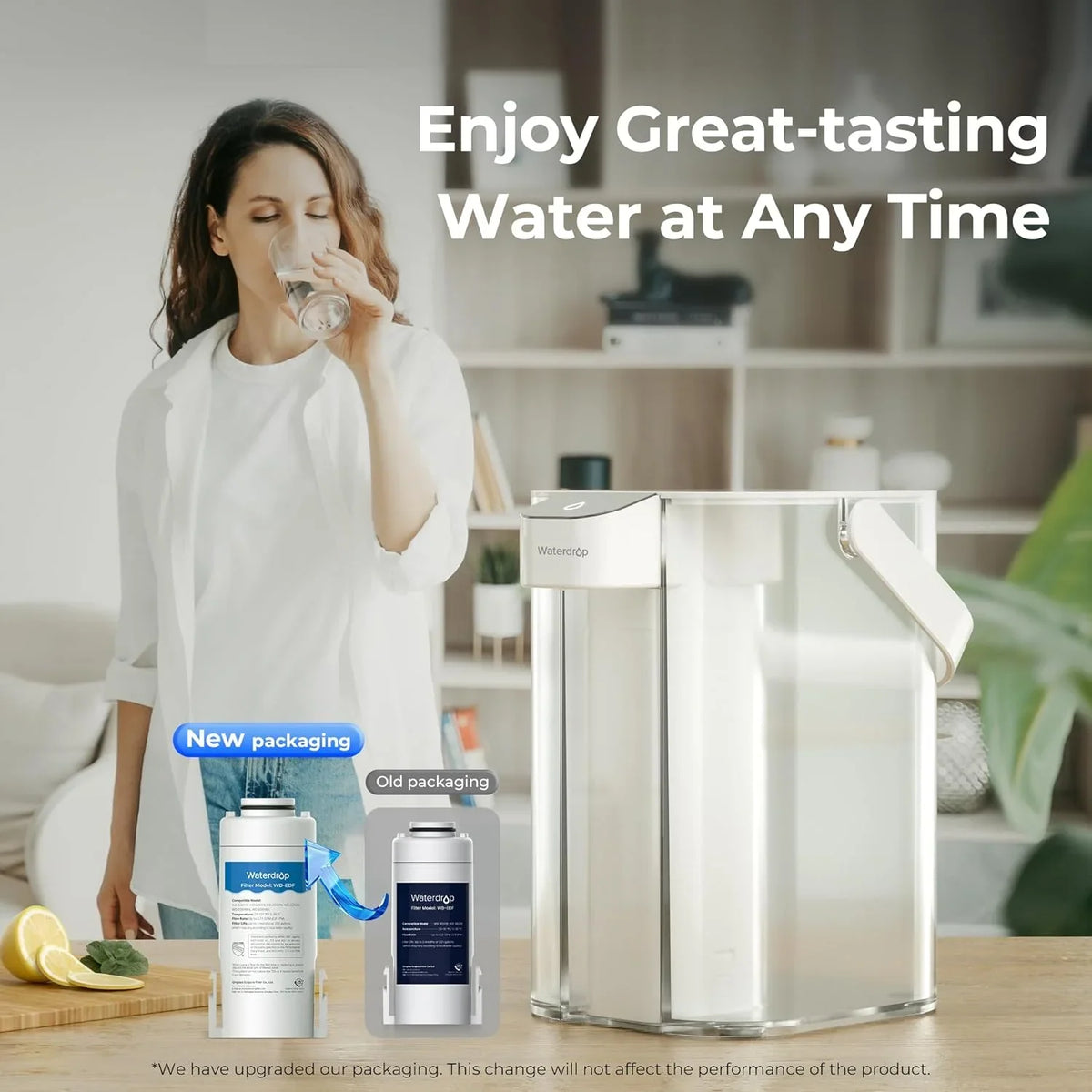 Waterdrop Electric Water Filter Pitcher, Dispenser, 200-Gallon Water Purifier, NSF/ANSI 401&53&42&372, Reduce PFAS, Lead, Chlorine, 15-Cup, White, with 2 Filter