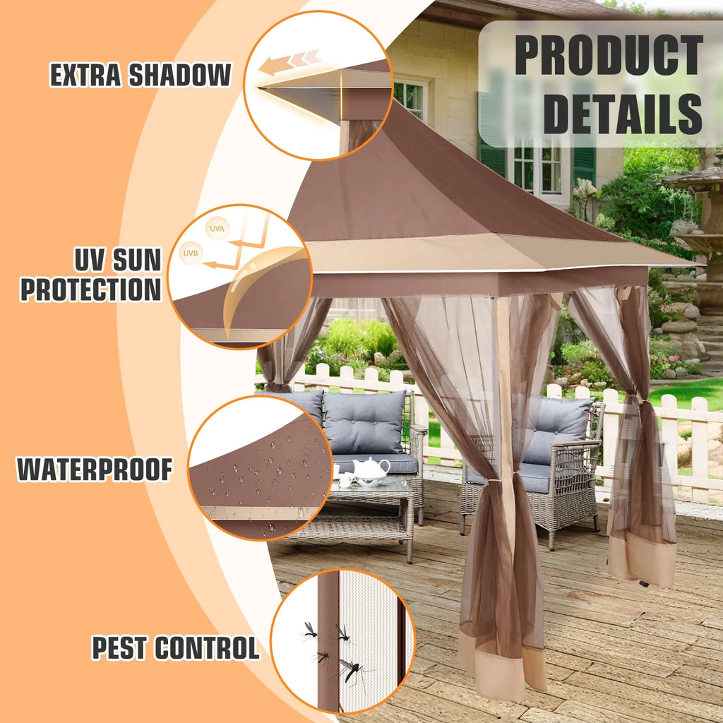HOTEEL 12x12 Outdoor Pop-up Gazebo Canopy with Mosquito Netting 2-Tiered Vented Top 3 Adjustable Height for Backyard, Garden, Lawn,Light Grey