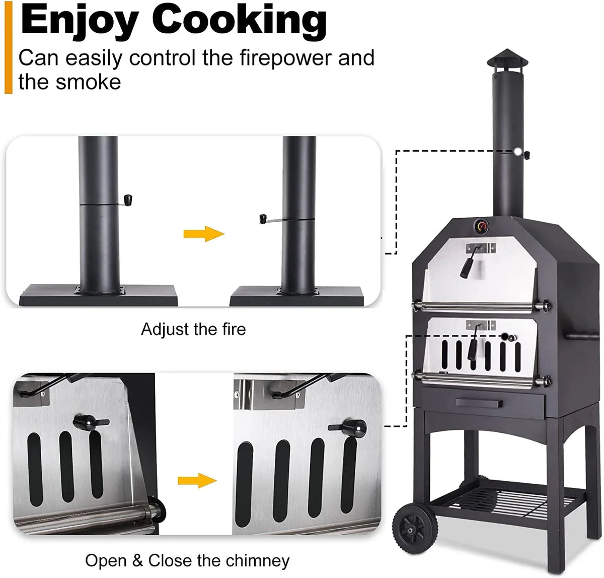 Techmilly Wood Fired Outdoor Pizza Oven, Black