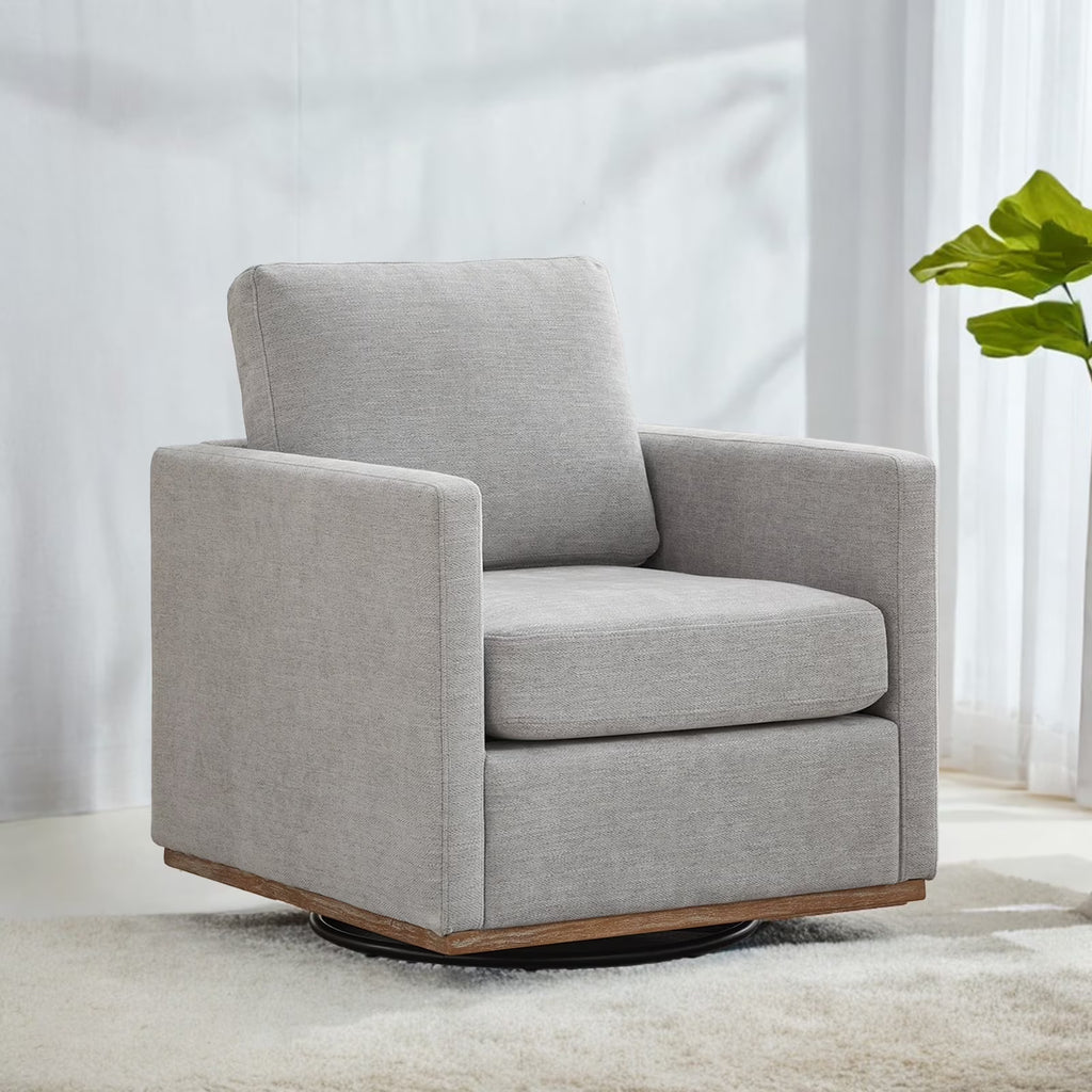 Swivel Accent Chair"360 Degree Square Swivel Chair for Living Room, Mid Century Modern Upholstered Swivel Barrel Chair,Comfy Sofa Armchairs for Bedroom,Nursery,Chenille(Beige)