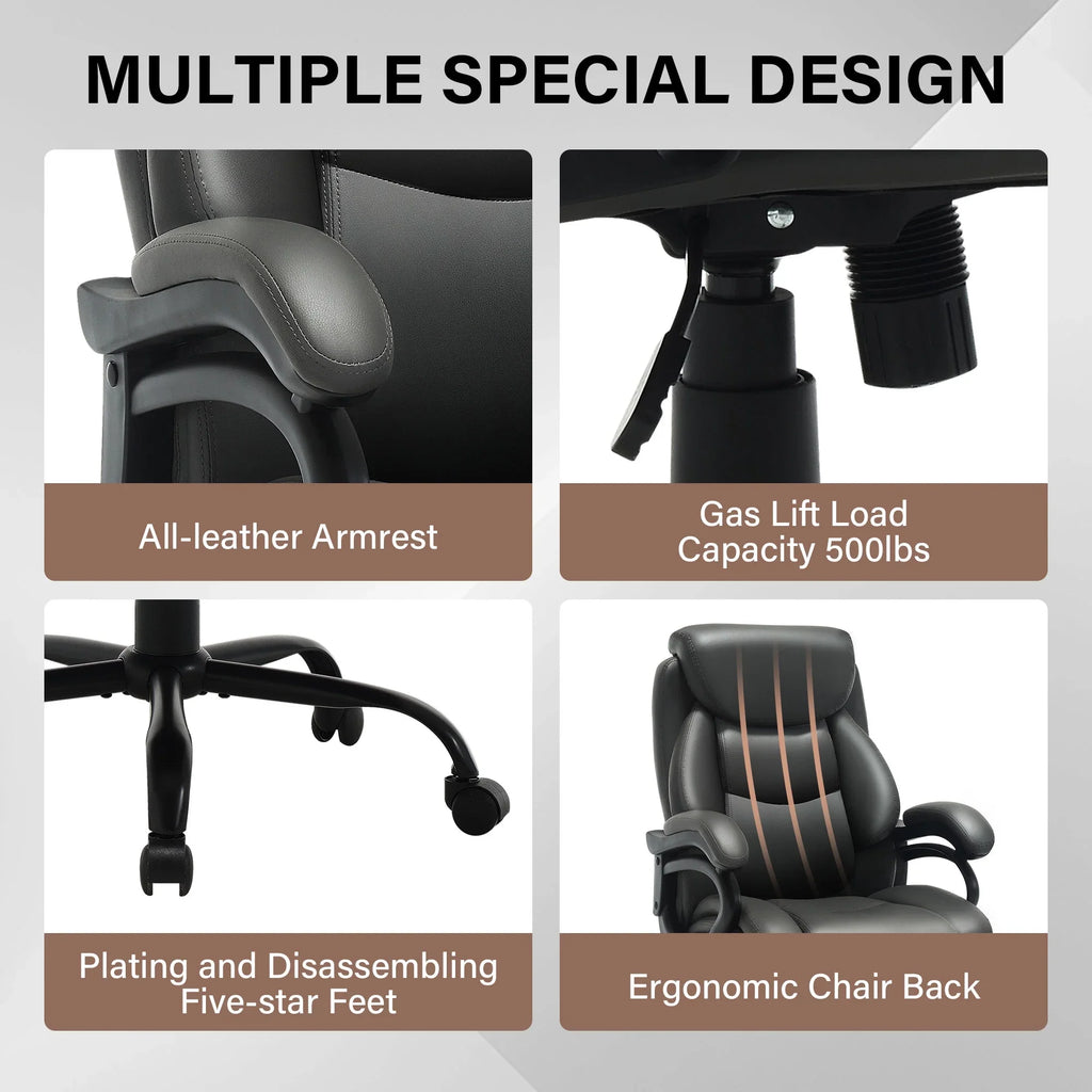 JONPONY Big and Tall Office Chair 500LBS Wide Seat Ergonomic Computer Desk Chair High Back Executive Leather Chair Adjustable Task Chair Lumbar Back Support 8 Hours Heavy Duty Design,Black