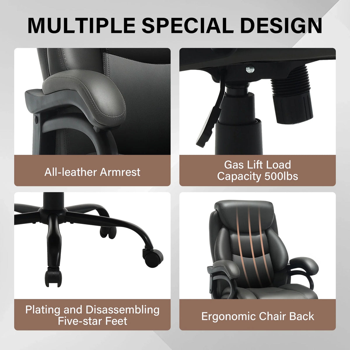 JONPONY Big and Tall Office Chair 500LBS Wide Seat Ergonomic Computer Desk Chair High Back Executive Leather Chair Adjustable Task Chair Lumbar Back Support 8 Hours Heavy Duty Design,Black