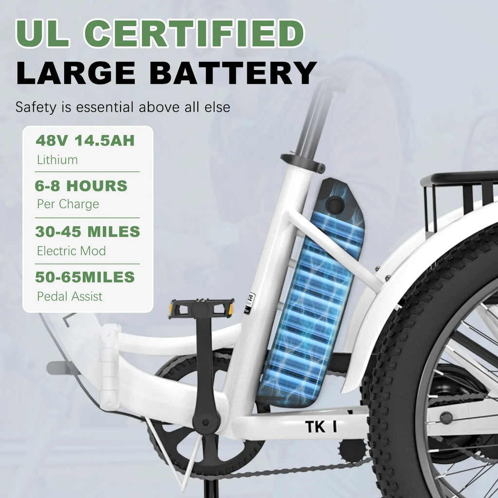 ABORON 3.0 Fat Tire Electric Trike for Senior Foldable E-Bike, 500W Motorized Tricycle Adult 20" Folding 3 Wheel Electric Commute Bike Trike w/48V Battery and Storage Baskets,