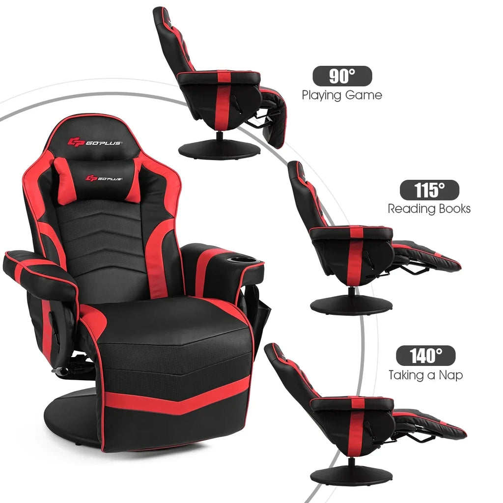 Goplus Massage Gaming Recliner Reclining Racing Chair Swivel Black