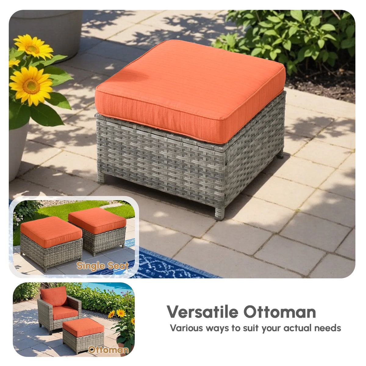 Ovios 5 Pieces Outdoor Patio Furniture Set Wicker Rattan Outdoor Conversation Comfortable Sectional Sofa with Steel Frame, Grey