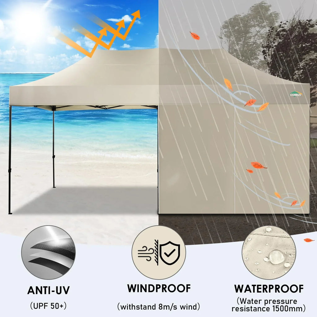 HOTEEL 10x20 Pop up Canopy with 6 Sidewalls Commercial Heavy Duty Canopy UPF 50+ All Weather Waterproof Outdoor Wedding Party Tents Gazebo with Roller Bag, Khaki