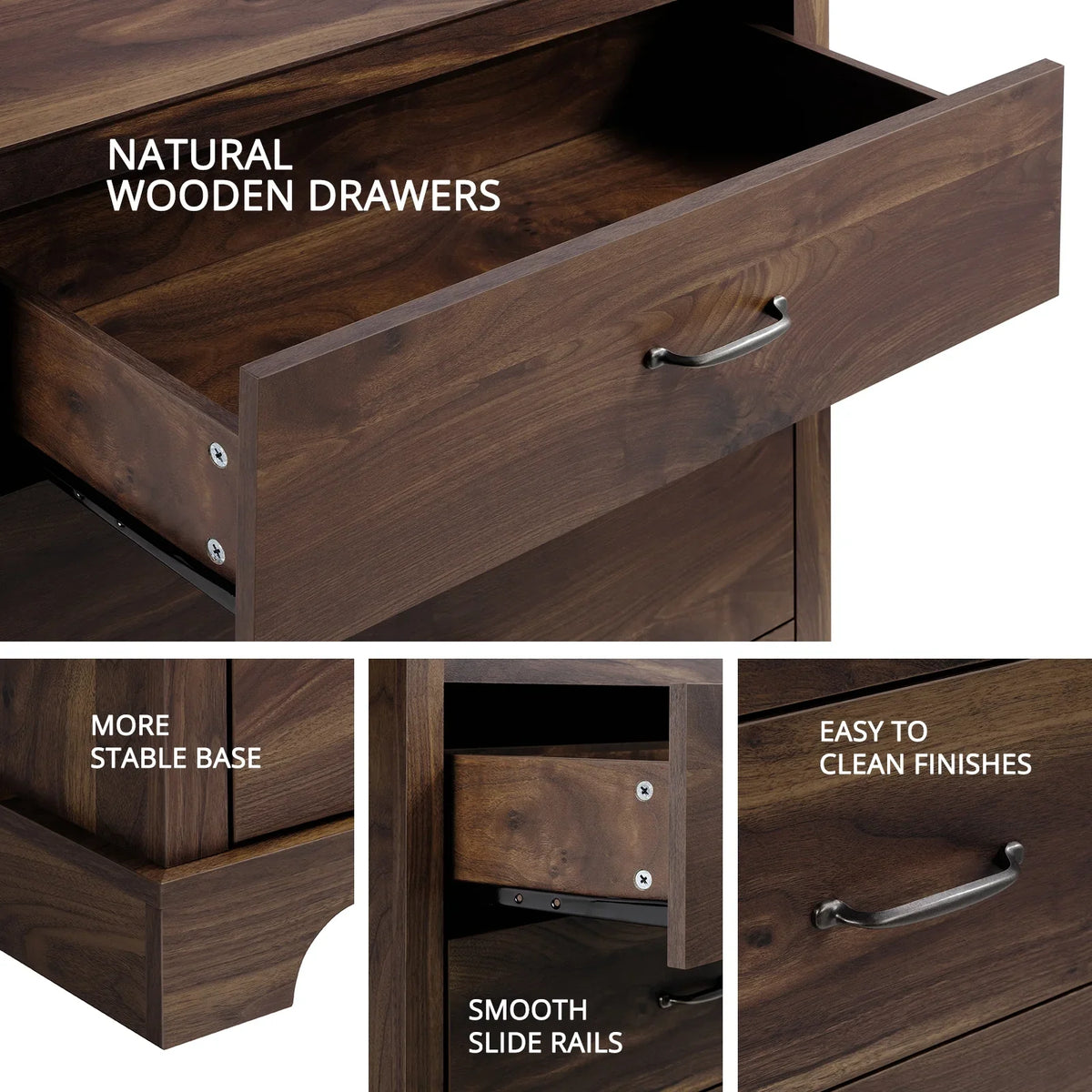 CHITOOMA 5 Drawer Dressers for Bedroom, Adult Tall Wooden Chest of Drawers, Storage Cabine for Living Room Entryway, Gray