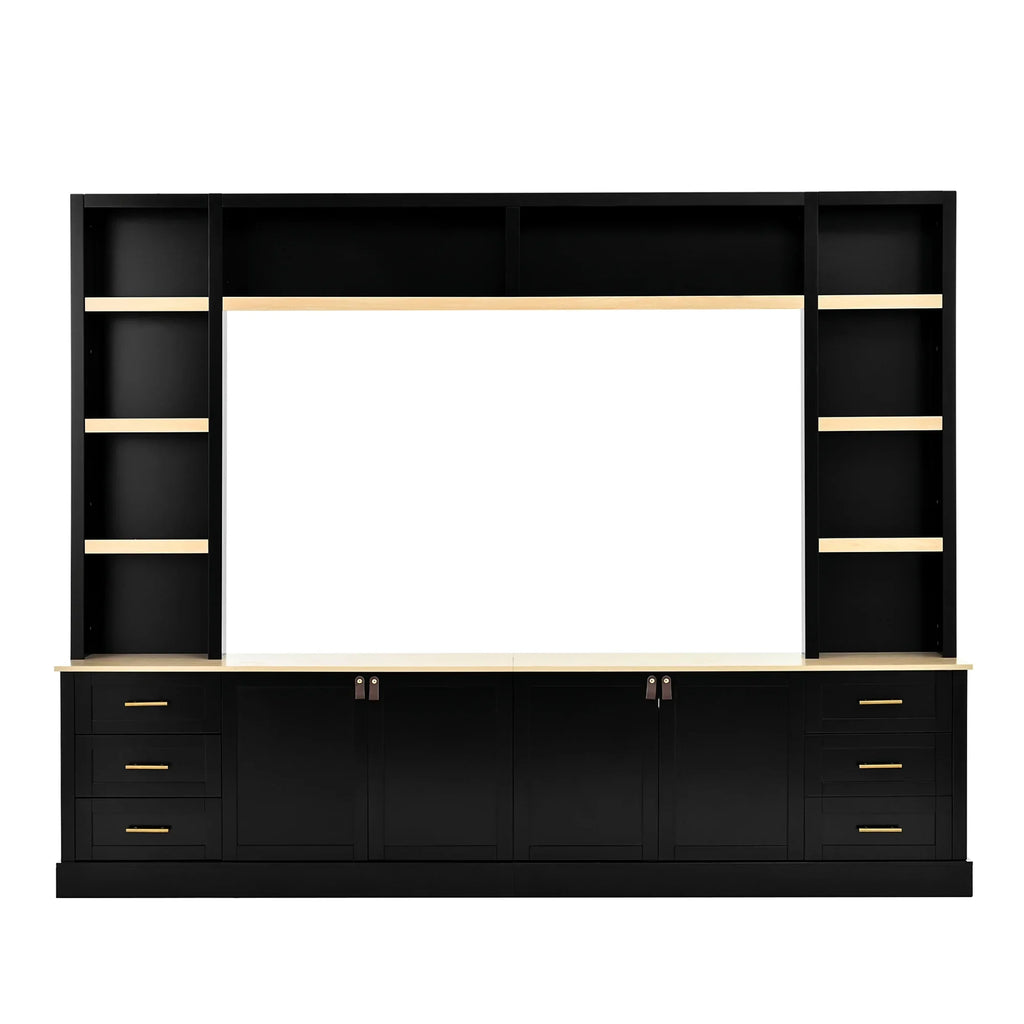 Euroco 102.3"W Farmhouse 4-Piece Entertainment Center Wall Unit with Adjustable Shelf, Modern Large TV Stand with Bookshelves