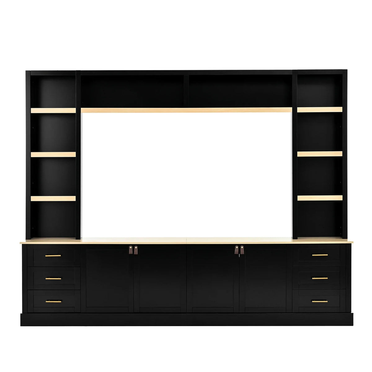 Euroco 102.3"W Farmhouse 4-Piece Entertainment Center Wall Unit with Adjustable Shelf, Modern Large TV Stand with Bookshelves