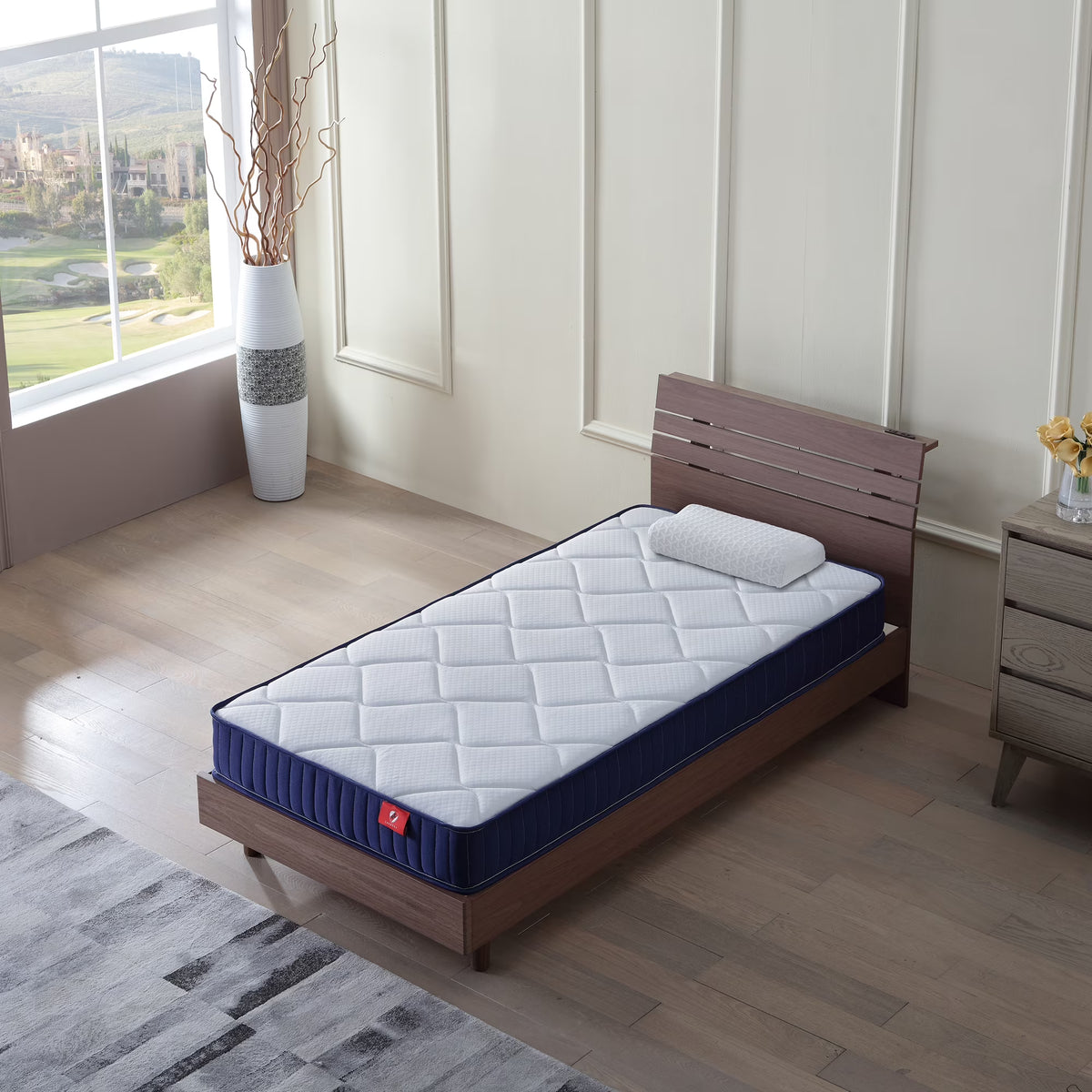 Twin Mattress,Hybrid Innerspring and Memory Foam Mattress in a Box,Medium Firm Support with Cooling Fabric,CertiPUR-US Certified,75"x39"x6",White+Blue