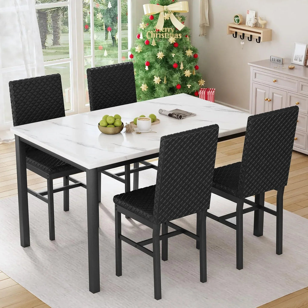 Baxluxe Dining Table Set for 4, Modern 5 Piece Dining Table Set, Faux Marble Kitchen Table and 4 Velvet Upholstered Chairs for Apartments, Dining Rooms, Small Spaces, Gray