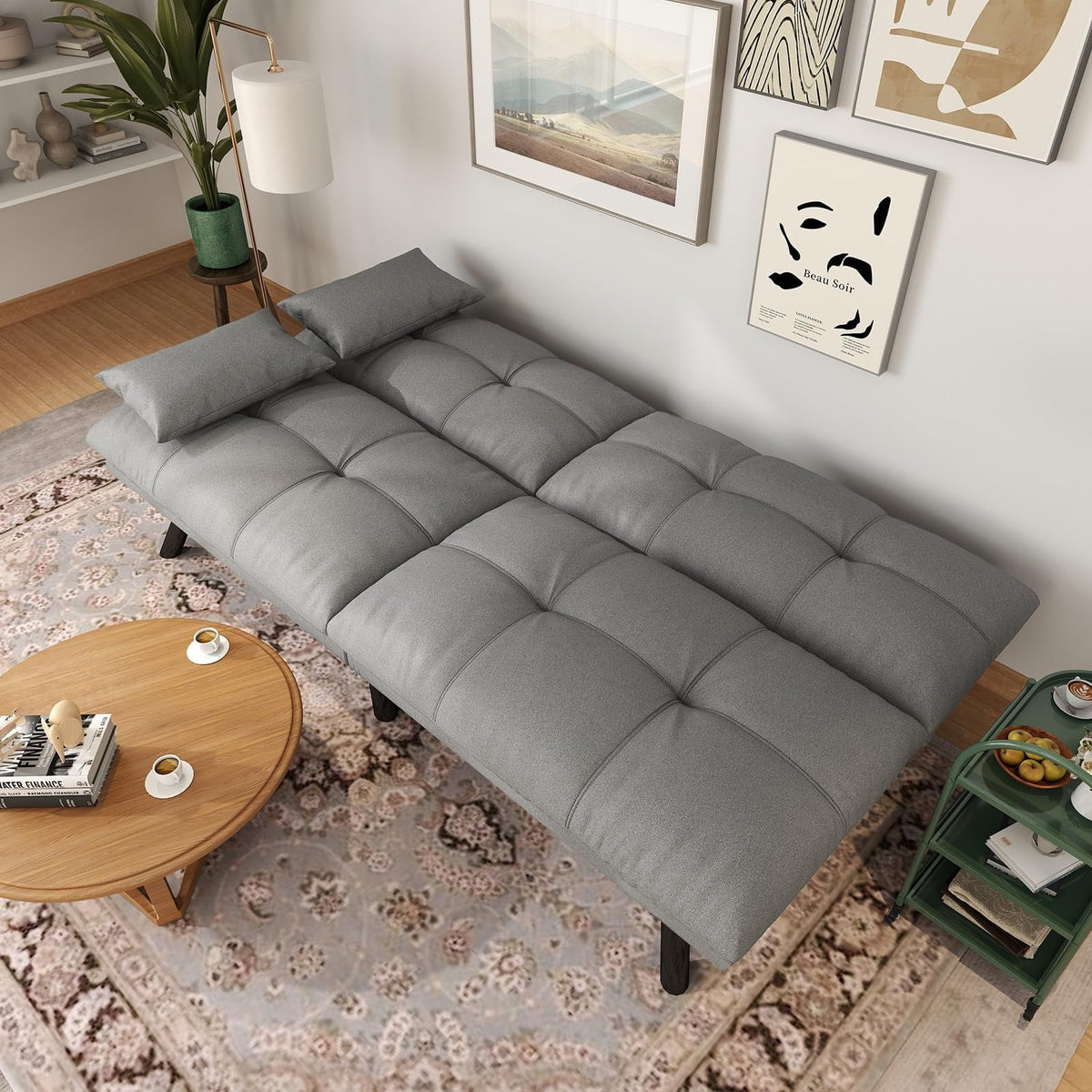 70"" Convertible Futon Sofa Bed Folding Bed Sleeper Couch for Living Room, Small Space or Office, Light Grey