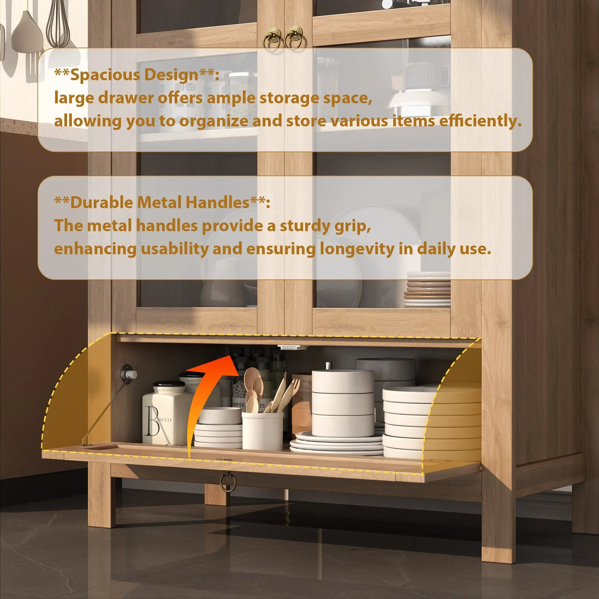 LAZZO 73-Inch Tall Arched Kitchen Pantry Storage Cabinet, 2 Doors, Brown