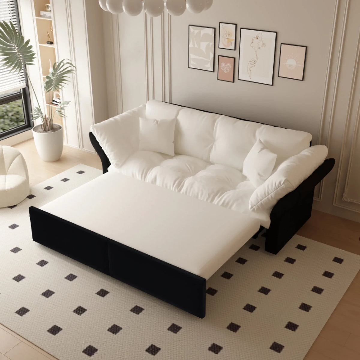 66" Queen Pull Out Sofa Bed, 3-in-1 Convertible Sleeper Sofa with Side Storage,Multi-Functional Velvet Loveseat Bed for Living Room,Bedroom
