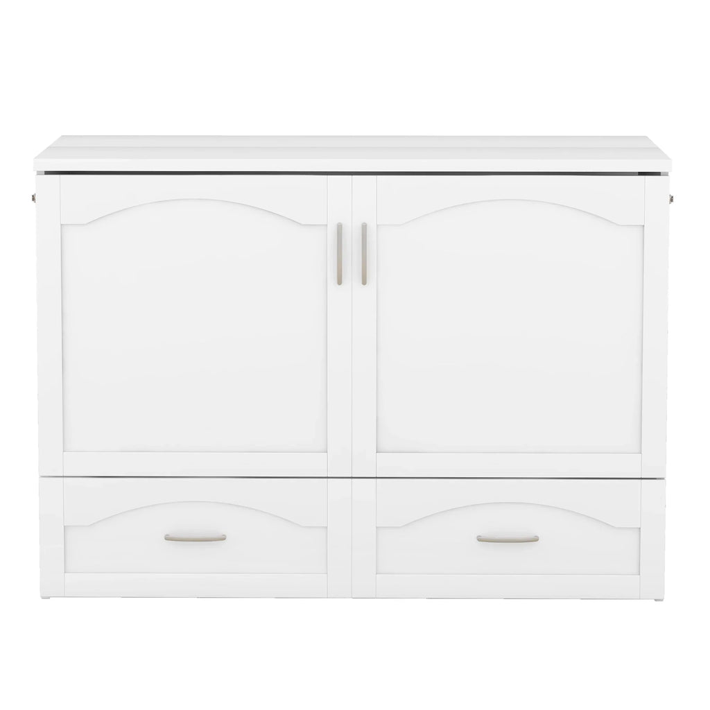 Harper & Bright Designs Full Size Murphy Bed with Shelves, Foldable Wall Bedframe w/Flexible Slats Support, Space-Saving Design, Can Be Folded Into Cabinet, White