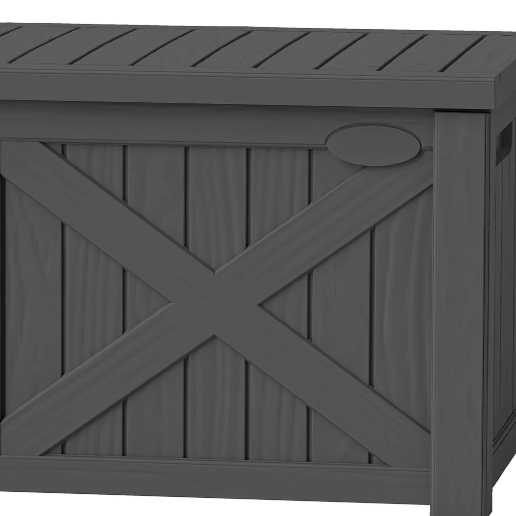 Uforic Outdoor 120 Gallon Large Resin Deck Box, Outdoor Storage Boxes with X-Shaped Front, for Patio Garden, Waterproof & Lockable, Light Brown