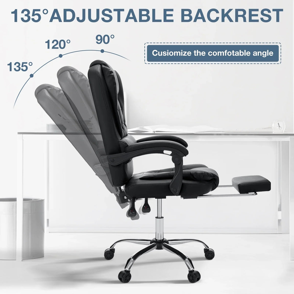 Hoffree Executive Office Chair Massage High Back Leather Office Chair with Footrest Reclining Computer Desk Chair Lumbar Back Support Swivel Rolling for Home Office Black