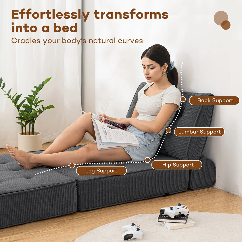Hommpa Folding Sofa Bed Foldable Couch Bed Convertible Futon Chair with High Density Foam Filling with Pillow for Adult,Comfort chair bed for Living Room Bedroom,Gray,Single