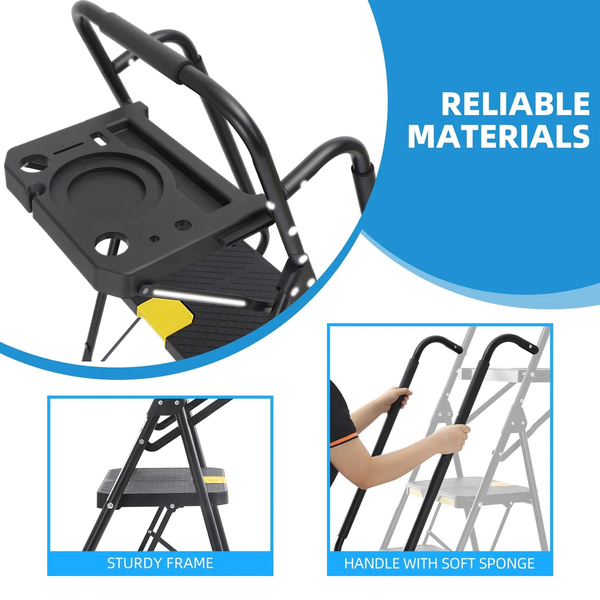 Kingrack 5 Step Folding Ladder for Adults, 800lbs Sturdy Steel Stool Ladder with Anti-Slip Pedal&Handrail&Tool Tray for Home Kitchen Office