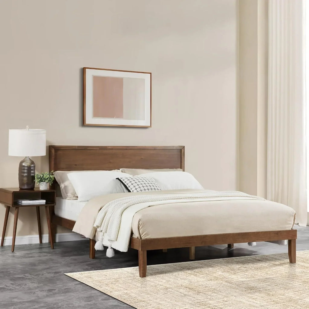 BISHE Wood King Size Bed Frame,Wooden King Platform Bed Frame with Headboard,Sturdy Rubber Modern Home Style Bed Frame for Bedroom, King