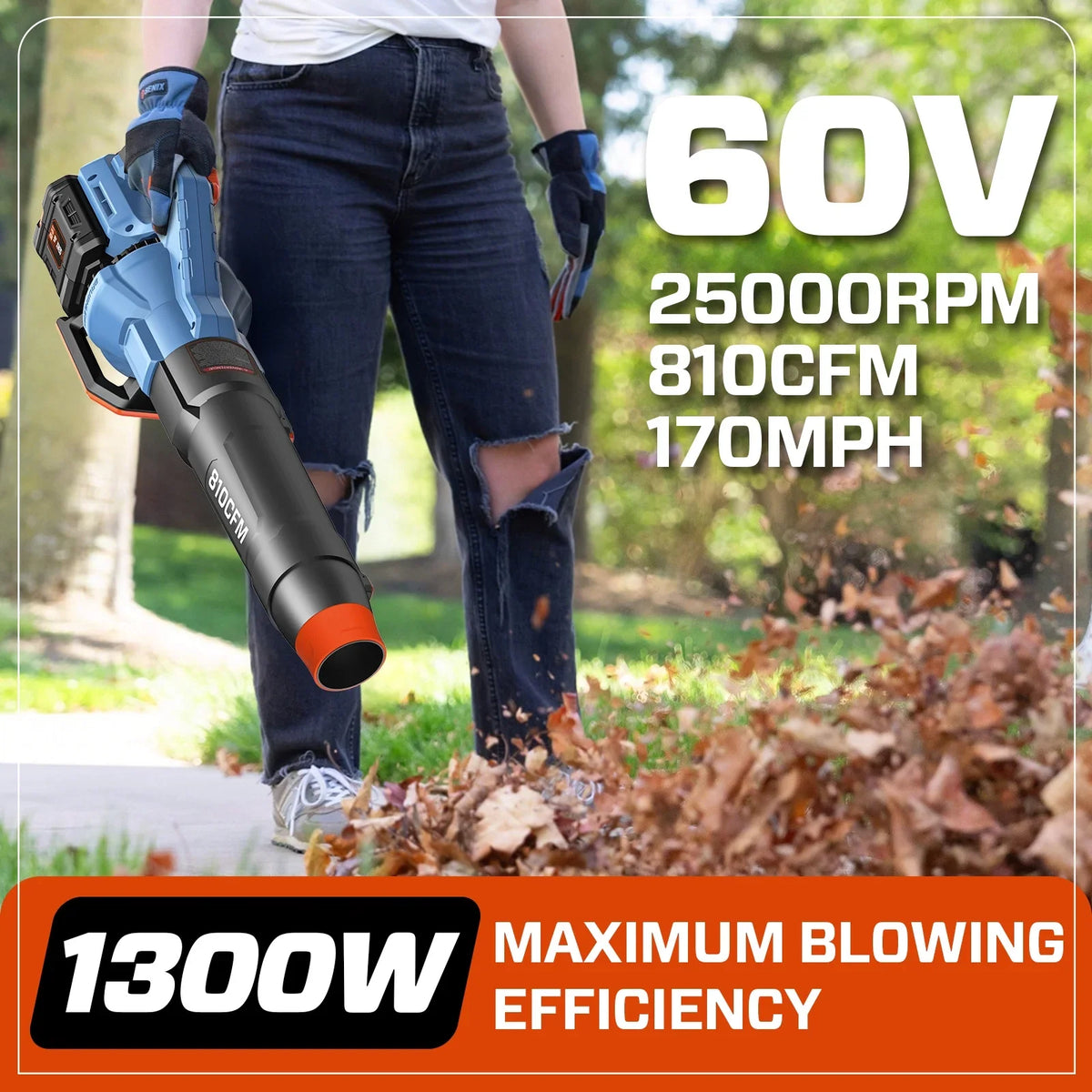 SENIX X6 60V Max* Brushless Cordless Leaf Blower with 4.0 Ah Battery and Charger, Variable Speed Up to 810CFM 170MPH, BLAX6-M1
