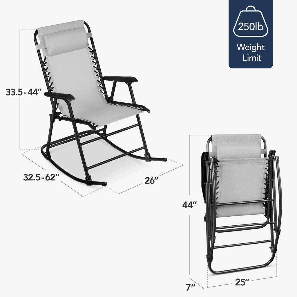 Best Choice Products Folding Outdoor Zero Gravity Rocking Lounge Chair w/ Headrest Pillow - Black