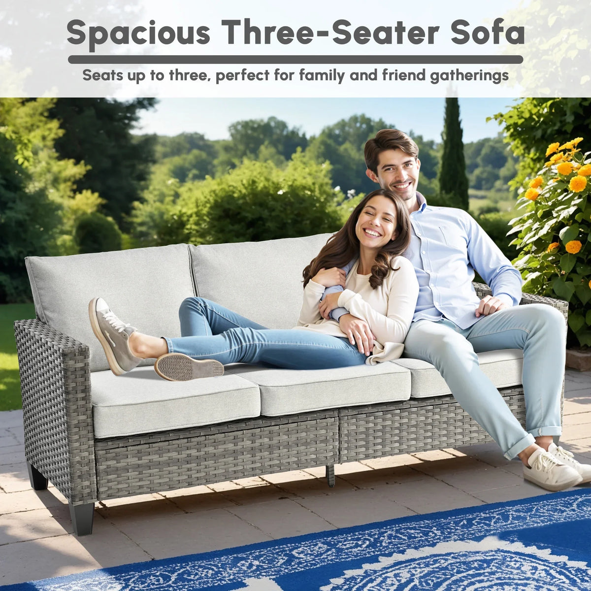 Ovios 5 Pieces Outdoor Patio Furniture Set Wicker Rattan Outdoor Conversation Comfortable Sectional Sofa with Steel Frame, Grey