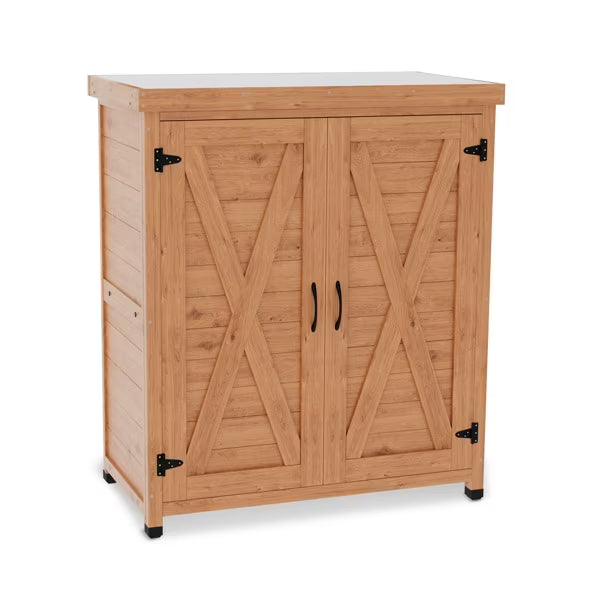 Potting Bench with Storage Cabinet and Metal Table Top for Outdoor Patio,Outdoor Work Station Table