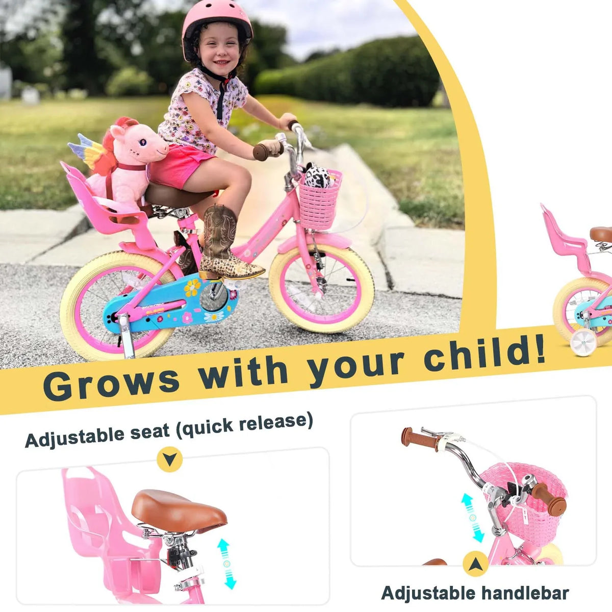 Glerc Maggie 12 inch Kids Girls Bike for Ages 2-4 Years Child, Peach