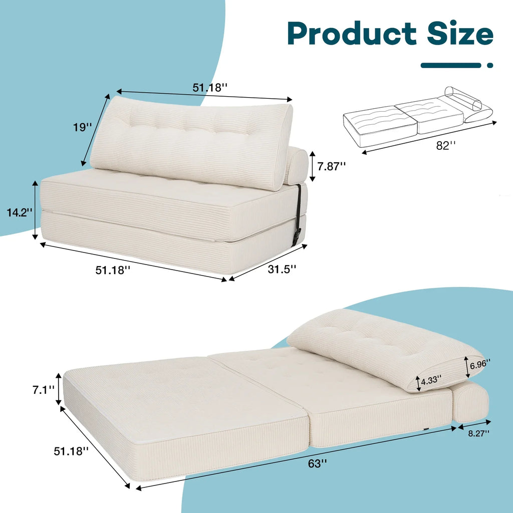 Hommpa Folding Sofa Bed Foldable Couch Bed Convertible Futon Chair with High Density Foam Filling with Pillow for Adult,Comfort chair bed for Living Room Bedroom,Gray,Single