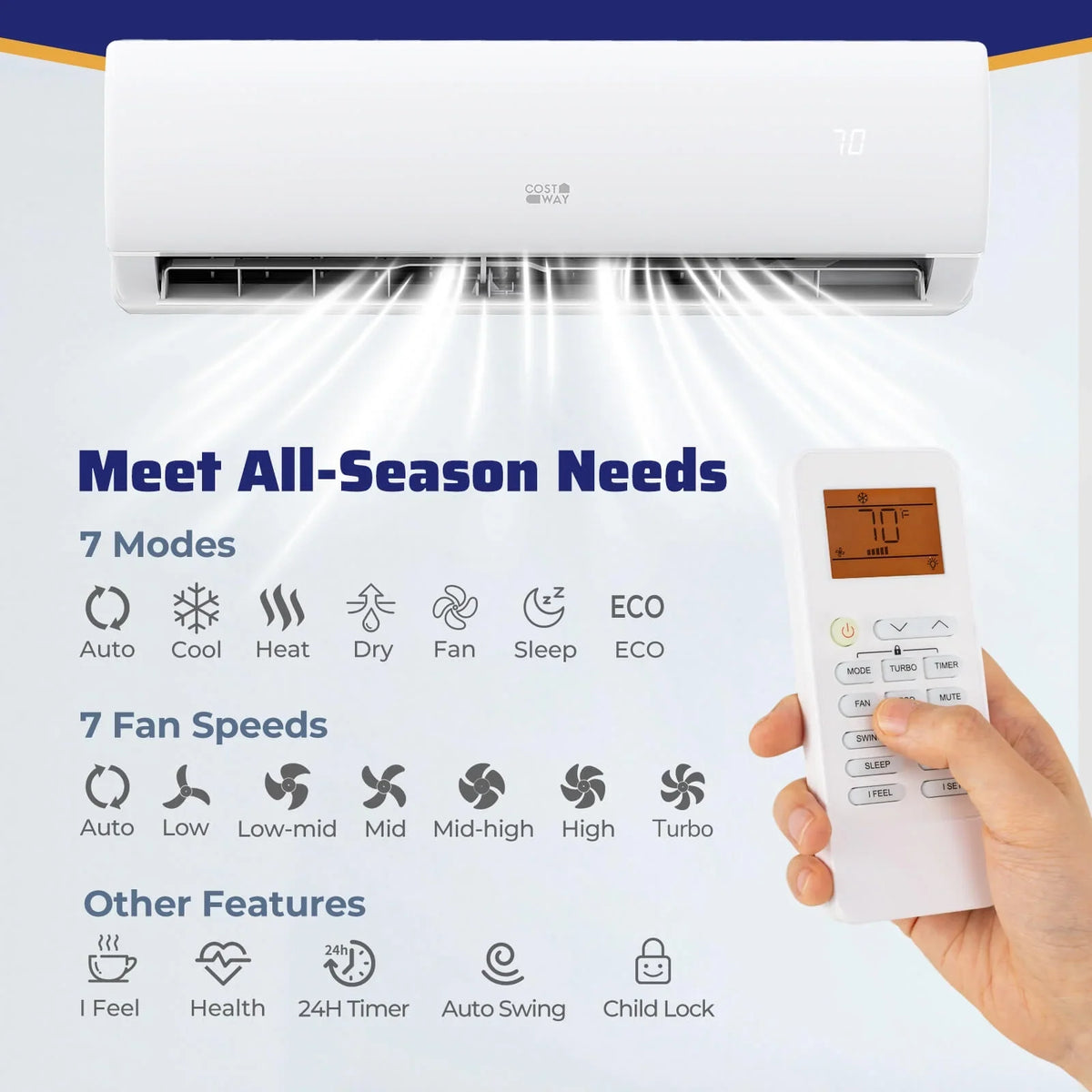 Costway 11500 BTU Wifi Enabled Mini Split Air Conditioner & Heater Works with Alexa 750 Sq.Ft 17 SEER2 115V