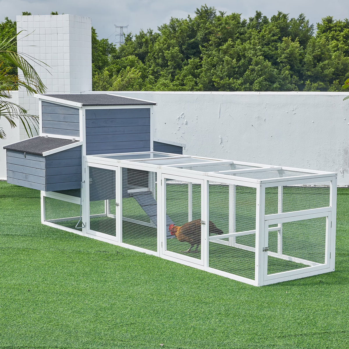 59" Large Chicken Coop for 2-6 Chickens, Wooden Hen House with 4 Nesting Boxes, Outdoor Poultry Cage Rabbit Cage w/Ramps & Ventilation Window, 59''L*33.5''W*38.6''H