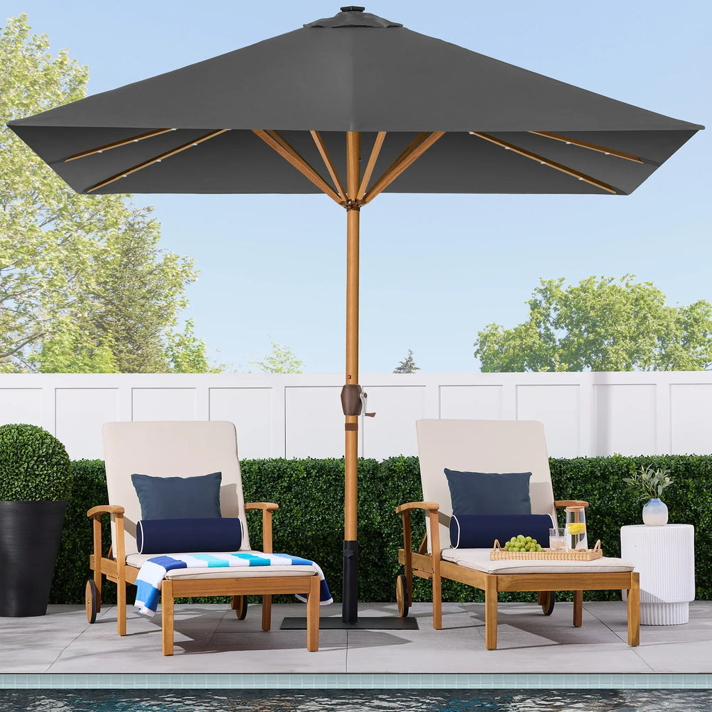 Best Choice Products 9ft Deep Square Solar LED Lighted Patio Umbrella w/ Woodgrain Pattern, UV-Resistant - Black
