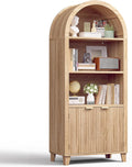 Bookshelf Arched Cabinet,5-Tier Arched Bookcase with Doors and Adjustable Shelves,Wooden Storage Cabinet with Open Display Shelf for Office,Living Room"Light Oak