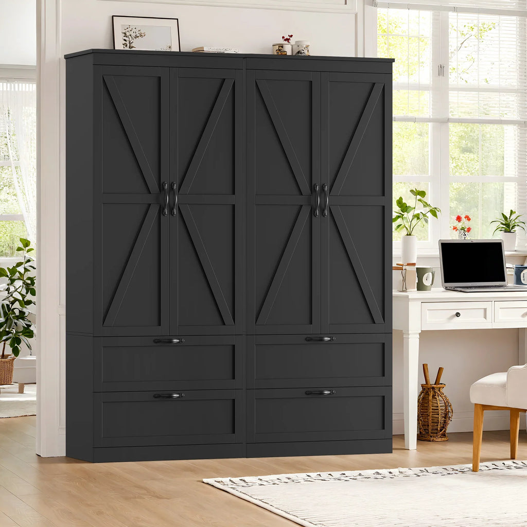 Homfa 70.3"H Bathroom Storage Cabinet, Farmhouse Linen Storage Cabinet with 2 Drawers, White