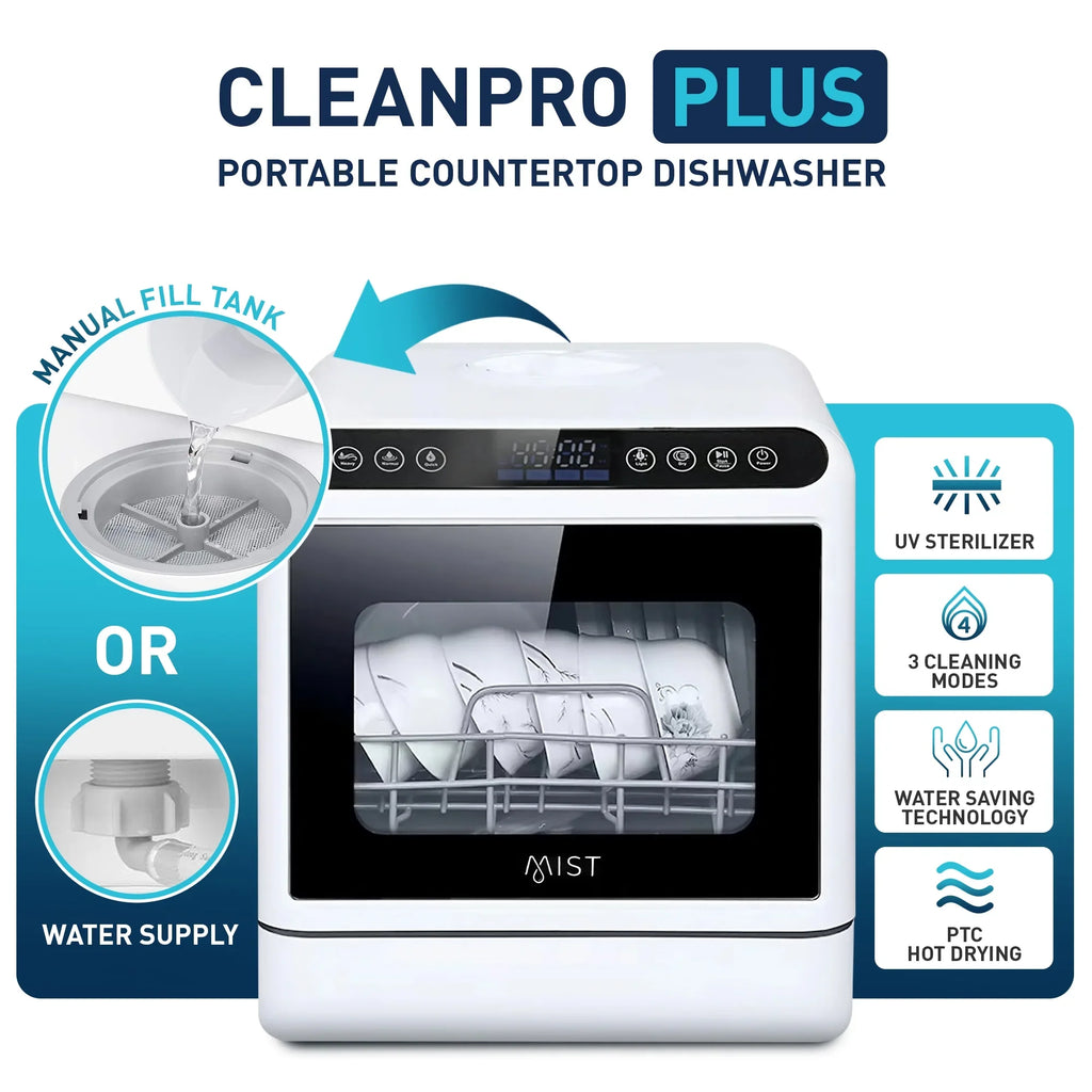 Portable Countertop Dishwasher with 4 Washing Programs and 360" Dual Spray