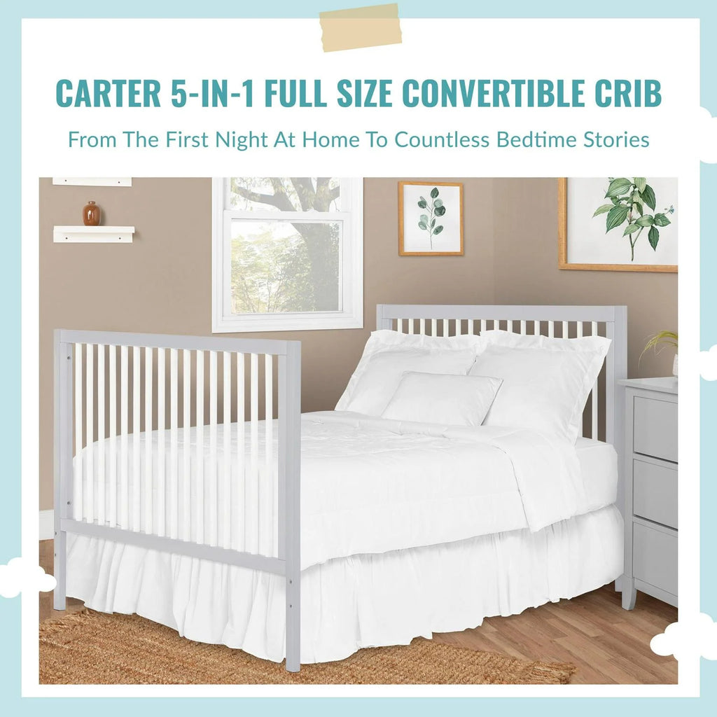 Dream On Me Carter 5-in-1 Full Size Convertible Crib. Grey and White