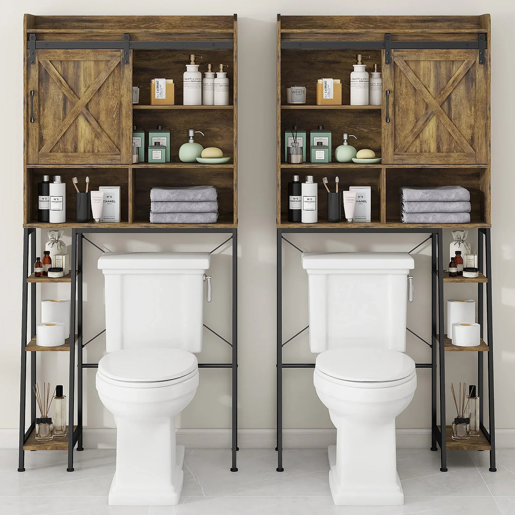 Vabches Over The Toilet Storage Cabinet with Sliding Door and Integrated Toilet Paper Holder, Ideal for Bathrooms, Restrooms, and Laundry Rooms.