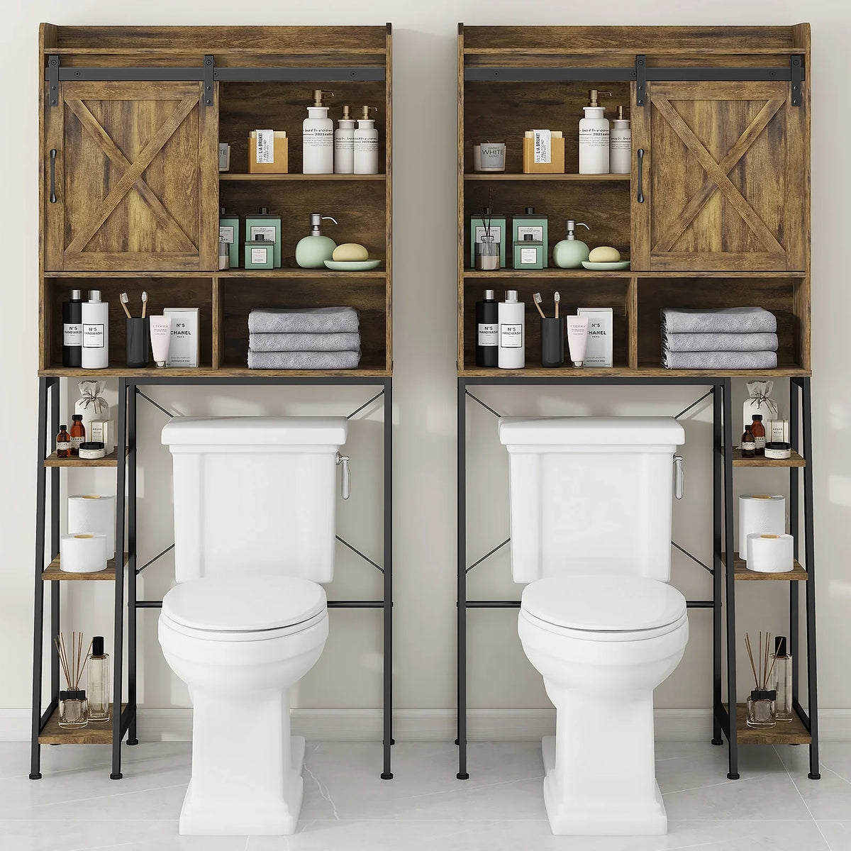 Vabches Over The Toilet Storage Cabinet with Sliding Door and Integrated Toilet Paper Holder, Ideal for Bathrooms, Restrooms, and Laundry Rooms.