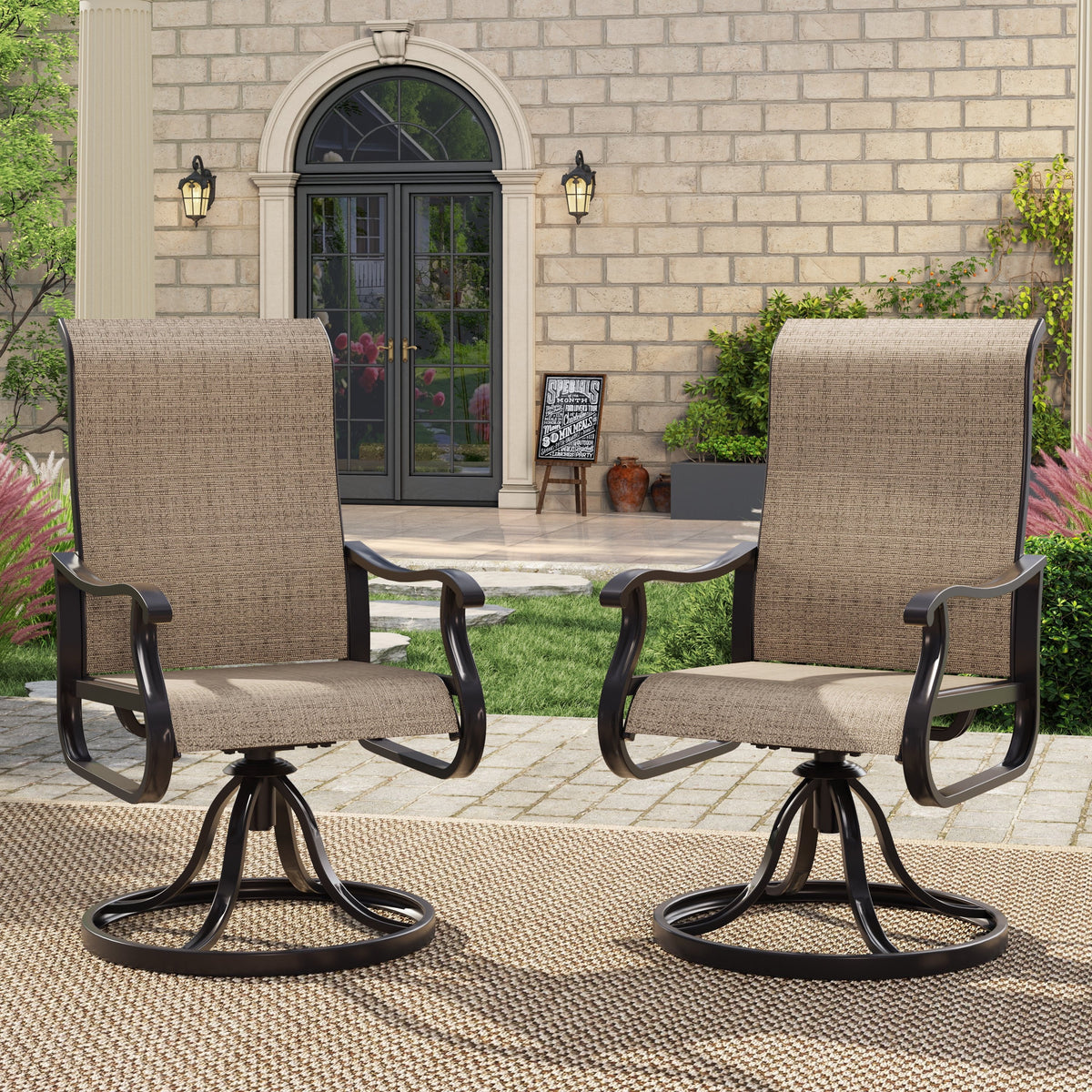 UDPATIO High Back Outdoor Dining Chairs Set of 2, All Weather Swivel Patio Chairs, Breathable Garden Outdoor Furniture for Backyard Deck