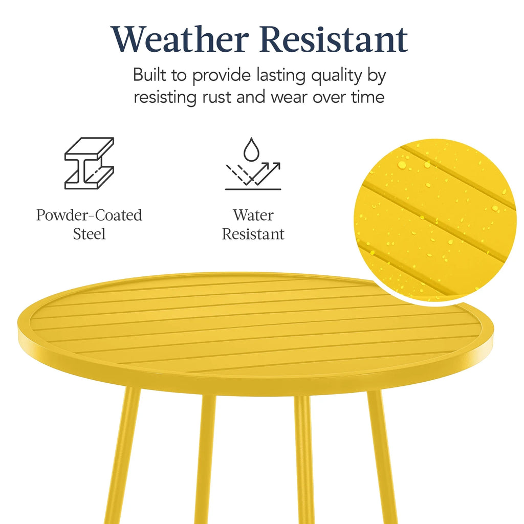 Best Choice Products 3-Piece Steel Patio Bar Height Round Bistro Set w/ Backless Stools, Slatted Design - Black
