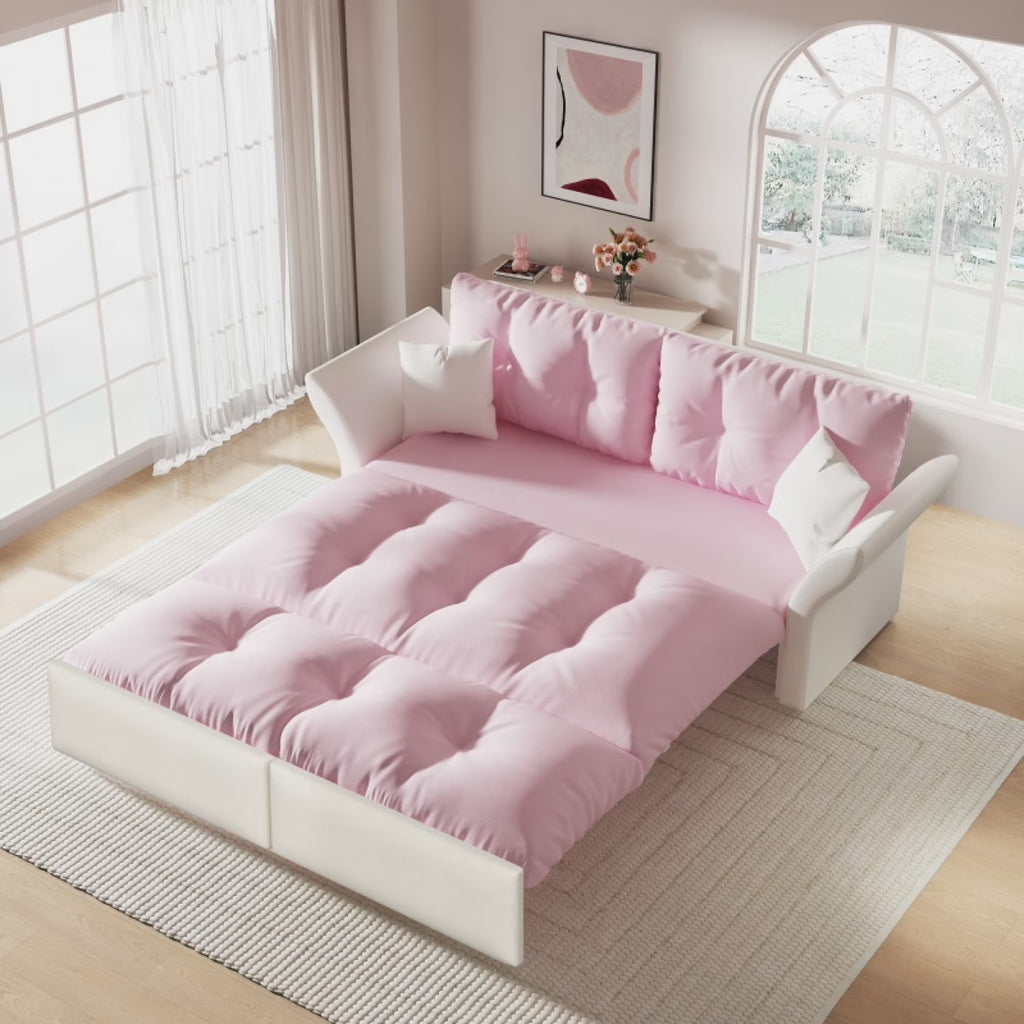 66" Queen Pull Out Sofa Bed, 3-in-1 Convertible Sleeper Sofa with Side Storage,Multi-Functional Velvet Loveseat Bed for Living Room,Bedroom