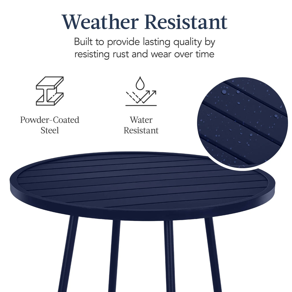 Best Choice Products 3-Piece Steel Patio Bar Height Round Bistro Set w/ Backless Stools, Slatted Design - Black