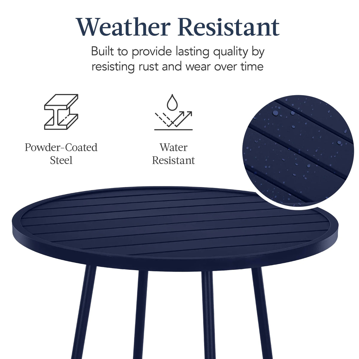 Best Choice Products 3-Piece Steel Patio Bar Height Round Bistro Set w/ Backless Stools, Slatted Design - Black