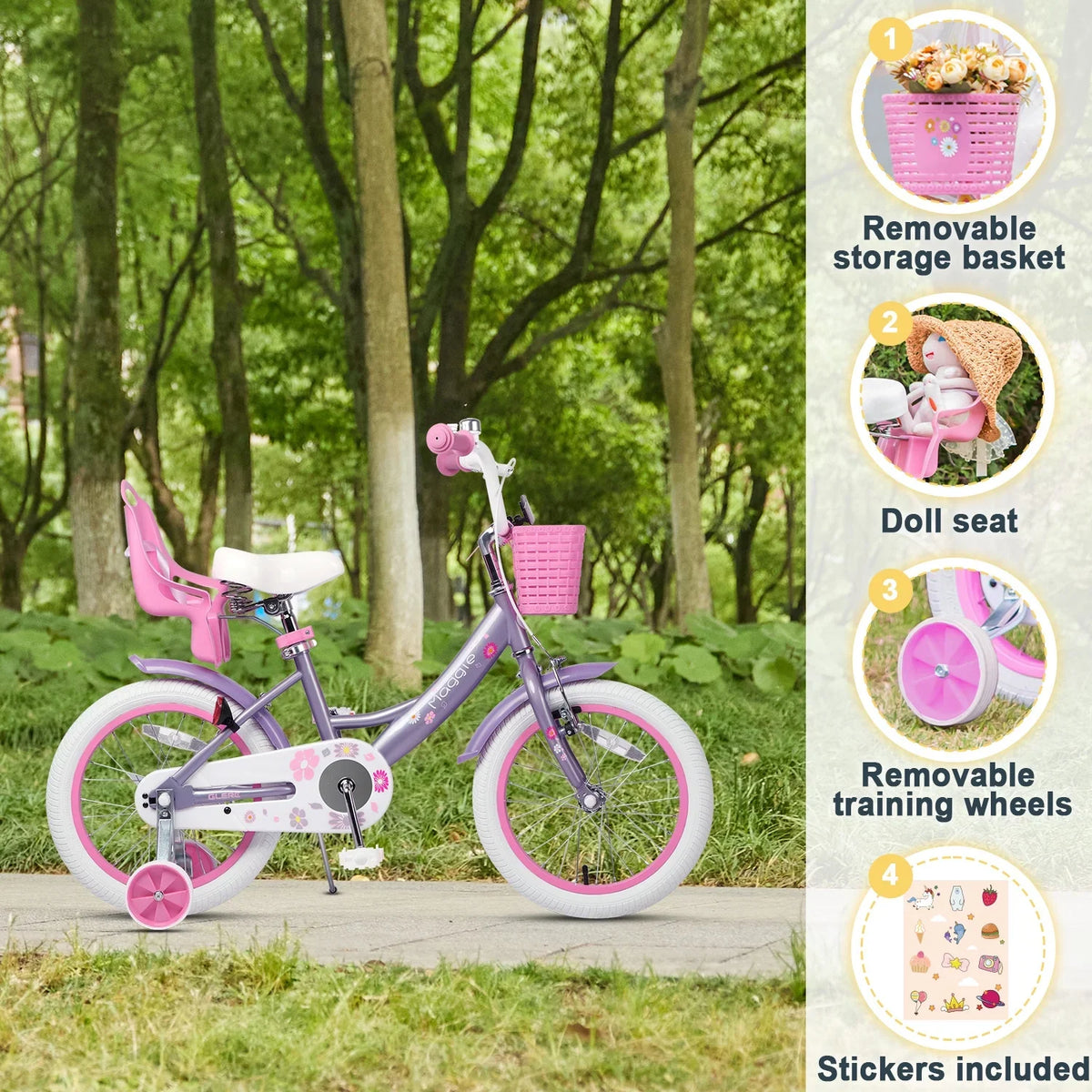 Glerc Maggie 12 inch Kids Girls Bike for Ages 2-4 Years Child, Peach