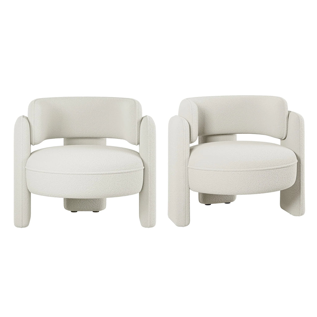 BELLEZE Sherpa Boucle Chair, Modern Barrel Accent Chair Comfy Round Upholstered Armchair Accent Side Chair for Living Room, Bedrooms, Corner - Quinton"White"