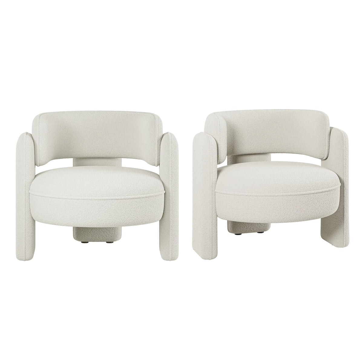 BELLEZE Sherpa Boucle Chair, Modern Barrel Accent Chair Comfy Round Upholstered Armchair Accent Side Chair for Living Room, Bedrooms, Corner - Quinton"White"